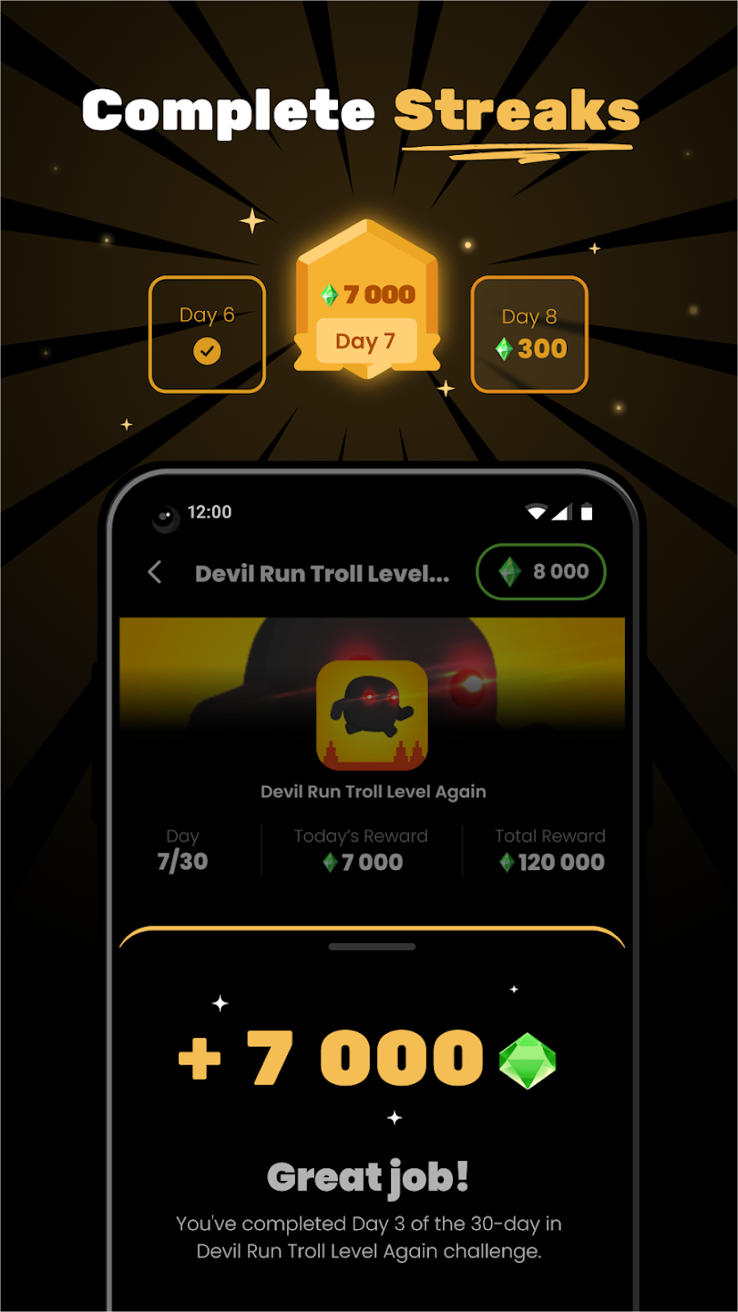 Daily gem streak bonuses